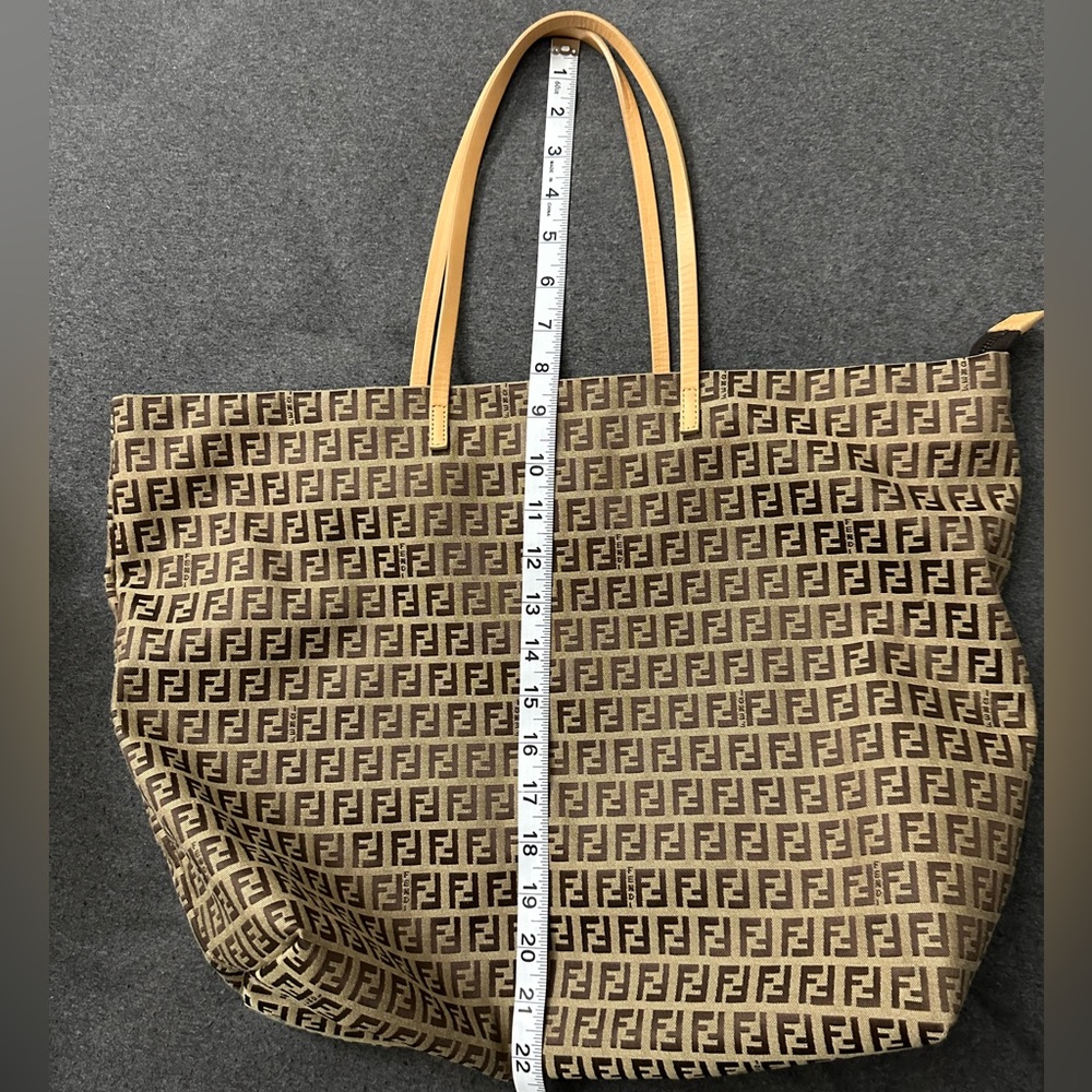 SOLD Auth FENDI Zucchino Tote Bag Beige Brown Canvas Leather 8bh026 - Picture 8 of 17